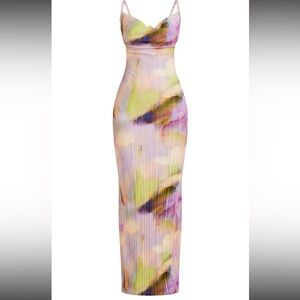 PLT Watercolor Plisse Strappy Maxi Dress
